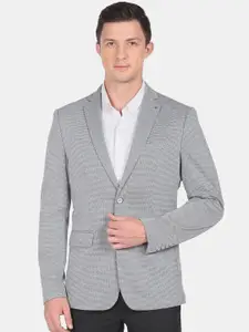 Arrow Men Grey Self Design Slim-Fit Single-Breasted Blazer