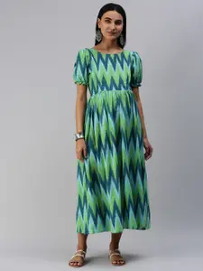 Swishchick Green & Blue Chevron Print Maternity Midi Dress