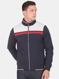 Arrow Sport Men Navy Blue & White Colourblocked Bomber Jacket