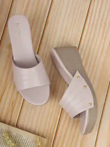 ICONICS Mauve Textured Wedge Heels