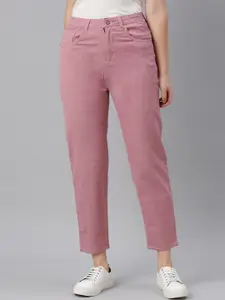 ZHEIA Women Pink Cotton Relaxed Fit High-Rise Stretchable Jeans