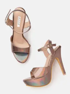 ELLE Women Gunmetal-Toned Stiletto Heel Sandals