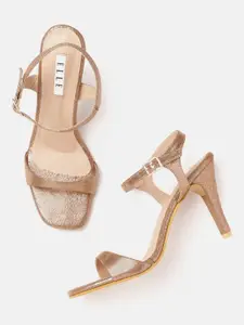 ELLE Women Gold-Toned Solid Stiletto Heel Sandals