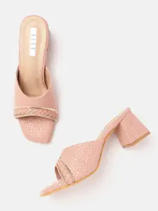 ELLE Dusty Rose Pink Embellished & Braided Detail Ethnic Block Heels