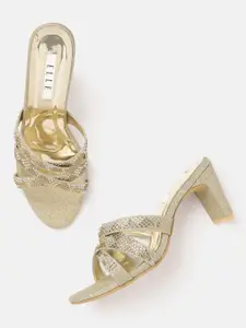 ELLE Women Rose Gold Embellished Ethnic Block Heel Sandals
