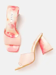 ELLE Peach-Coloured Solid Block Heels