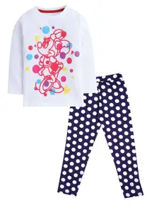 KINSEY Girls White & Navy Blue  Minnie Mouse T-shirt with Legging