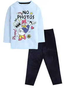 KINSEY Girls Blue & White Daisy Duck Printed T-shirt with Legging