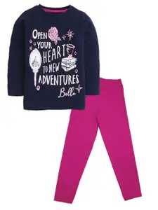 KINSEY Girls Navy Blue & Pink Printed T-shirt with Legging