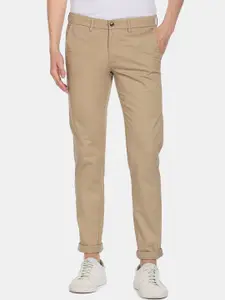 Arrow Sport Men Khaki Solid Cotton Slim Fit Casual Trousers