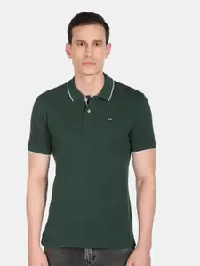 Arrow Sport Men Green Solid Polo Collar Cotton T-shirt