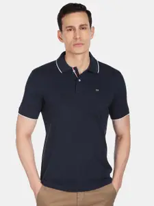Arrow Sport Men Blue Solid Polo Collar Cotton T-shirt