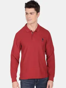U.S. Polo Assn. U S Polo Assn Men Red Polo Collar Pure Cotton T-shirt