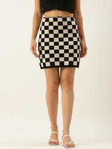 SHECZZAR Women Black & White Checked Mini Skirt