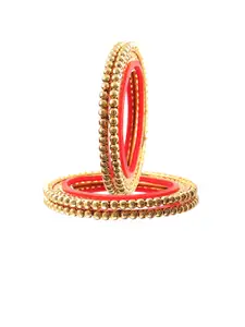 Jewar Mandi Set Of 4 Gold-Plated Red Beaded Traditional Bangles