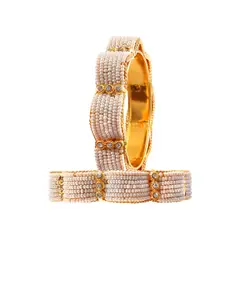 Jewar Mandi Set Of 2 Gold-Plated & AD Cz Pearl Kundan Rhinestone -Studded Bangles
