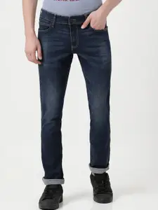 Wrangler Men Blue Cotton Skanders Slim Fit Low-Rise Heavy Fade Stretchable Jeans