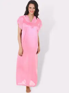 Fasense Pink Solid Maxi Nightdress