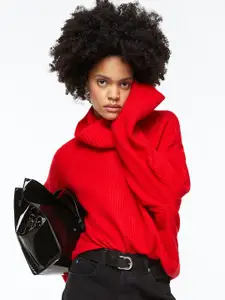 H&M H&M Women Red Oversized Polo Neck Jumper