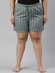 Go Colors Women Grey & Blue Printed Plus Size Lounge Shorts