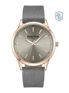REACTION KENNETH COLE Men Grey Dial & Grey Leather Straps Analogue Watch KRWGA9007403