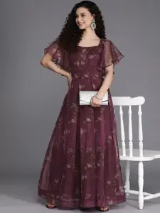 Inddus Burgundy Floral Maxi Dress