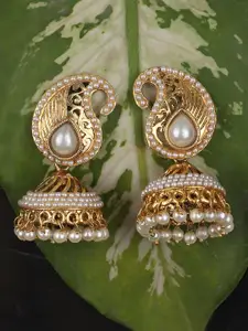 ANIKAS CREATION White Gold-Plated Contemporary Jhumkas Earrings