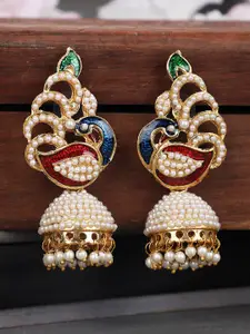 ANIKAS CREATION Off White Gold-Plated Contemporary Jhumkas Earrings