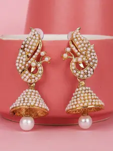 ANIKAS CREATION Off White Gold-Plated Contemporary Jhumkas Earrings