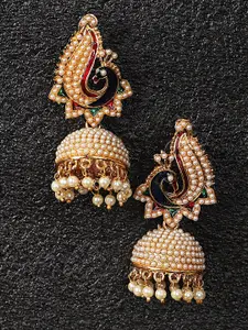 ANIKAS CREATION Off White Gold-Plated Contemporary Jhumkas Earrings