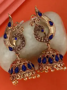 ANIKAS CREATION Blue Gold-Plated Contemporary Jhumkas Earrings