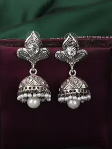 ANIKAS CREATION Silver-Plated Contemporary Jhumkas Earrings
