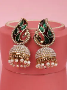 ANIKAS CREATION Multicoloured Gold-Plated Contemporary Jhumkas Earrings