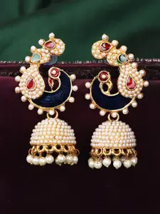 ANIKAS CREATION Off White Gold-Plated Contemporary Jhumkas Earrings