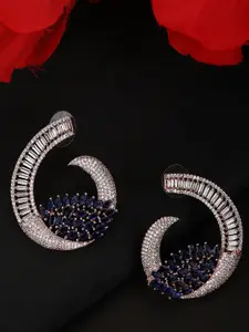 Bhana Fashion Blue & Silver-Toned Saphire Stone Studded Rose Gold-Plated Studs Earrings