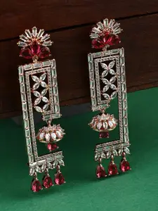 Bhana Fashion Red & White American Diamond Studded Gold-Plated Drop Earrings