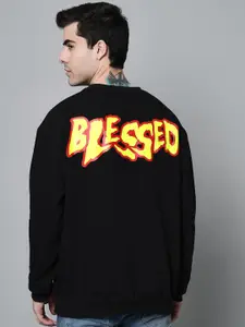 GRIFFEL Men Black Fleece Printed Sweatshirt
