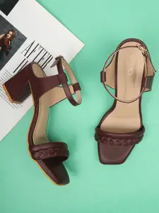 ICONICS Women Maroon Textured Party Block Heels