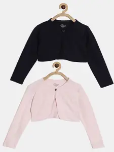 Kryptic Girls Pack Of 2 Pink & Black Cotton Crop Sheer Button Shrug