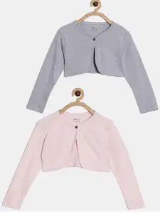 Kryptic Girls Pink & Grey Cotton Crop Button Shrug