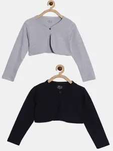 Kryptic Girls Grey Melange & Navy Blue Cotton Crop Shrug