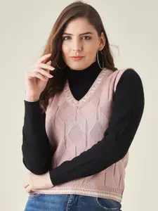Modeve Women Pink Acrylic Cable Knit Sweater Vest