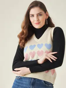 Modeve Women Yellow & Blue Acrylic Sweater Vest