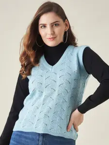 Modeve Women Blue Acrylic Cable Knit Sweater Vest