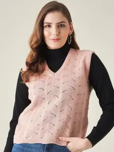 Modeve Women Peach-Coloured Acrylic Cable Knit Sweater Vest