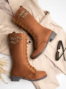 Shoetopia Girls Tan Brown Solid Regular Boots