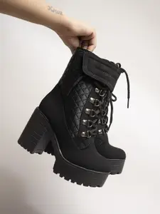 Shoetopia Girls Black Solid Regular Boots