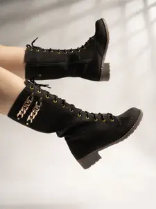 Shoetopia Girls Black Solid Suede Regular Boots