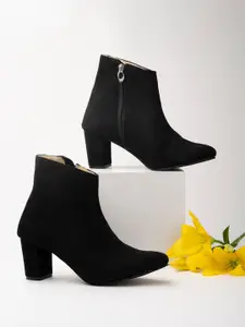 Shoetopia Girls Black  Solid Suede Mid Top Pull-on Boots