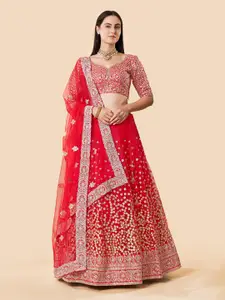 Fusionic Red Embellished Sequinned Semi-Stitched Lehenga & Unstitched Blouse With Dupatta